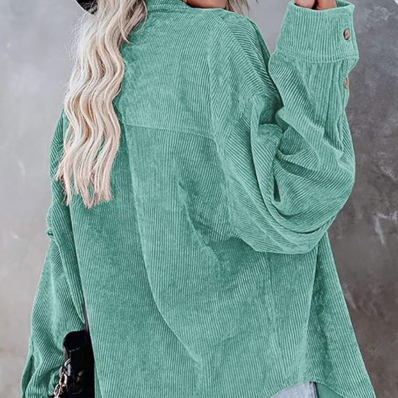 Turquoise corduroy button up fling over - Picture 3 of 3